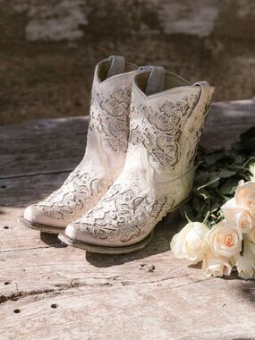 Corral White Embroidered Western Ankle Boots…never worn